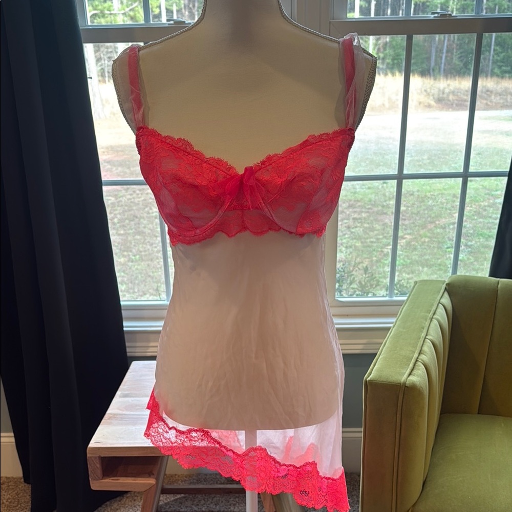 Victoria's Secret Pink and White Lace Chemise